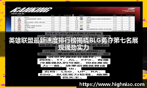 英雄联盟最新速度排行榜揭晓BLG勇夺第七名展现强劲实力